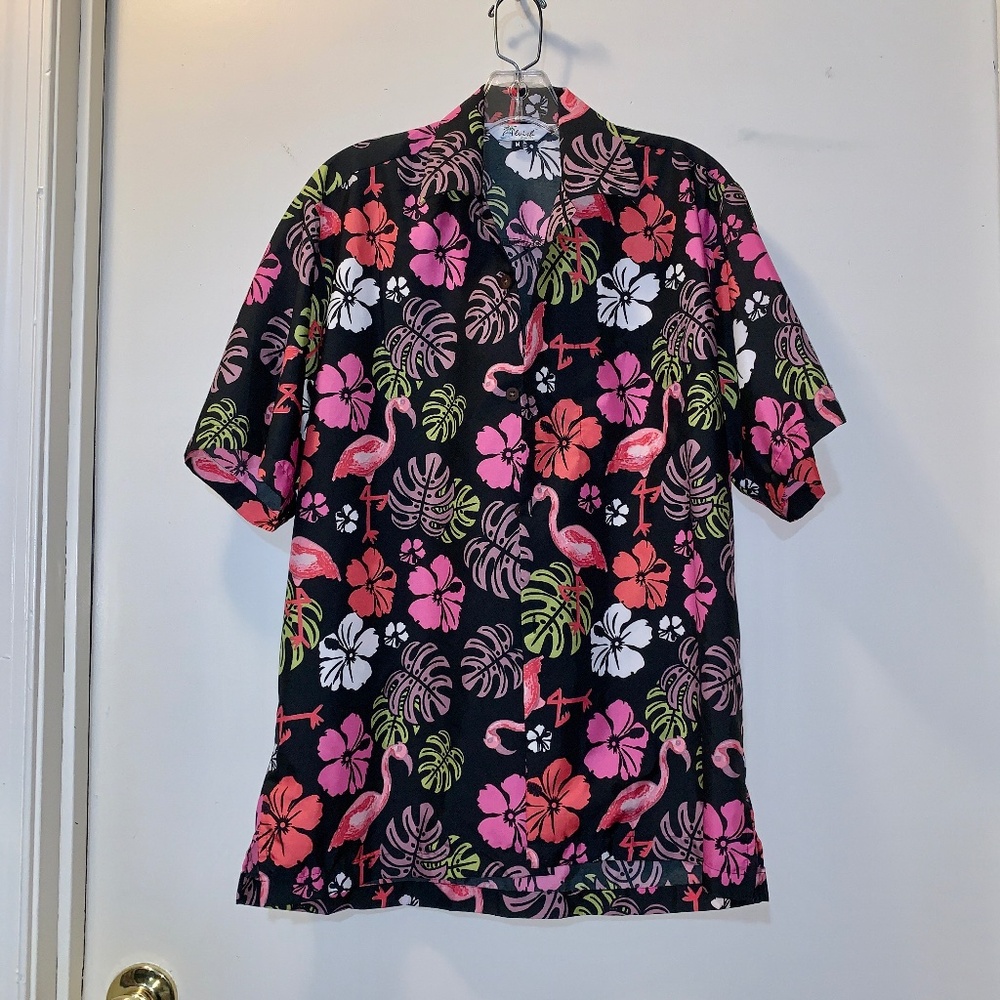Alvish Hawaiian Flamingo & Flowers Men’s Shirt - Size M